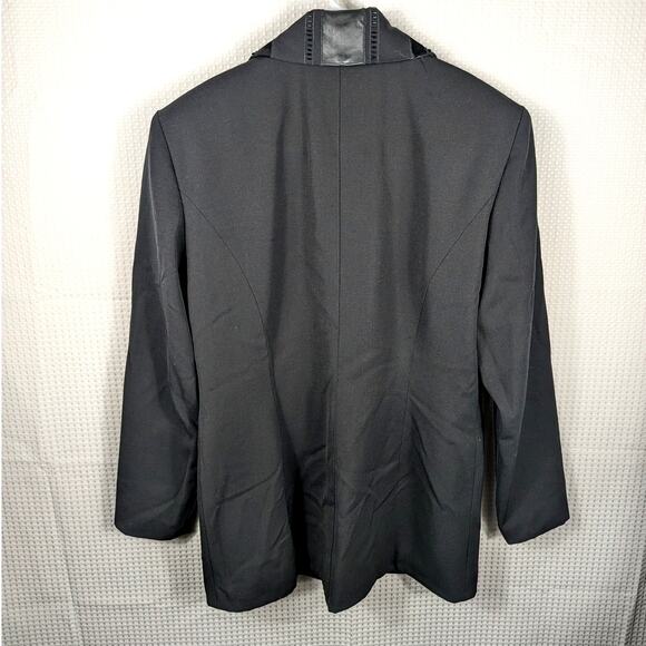 I.B. Diffusion Women’s 8 Black Wool Leather Blazer 80s Power Jacket Hong Kong - Picture 2 of 5